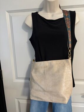 NWOT Cream Shoulder Bag with Patterned Strap